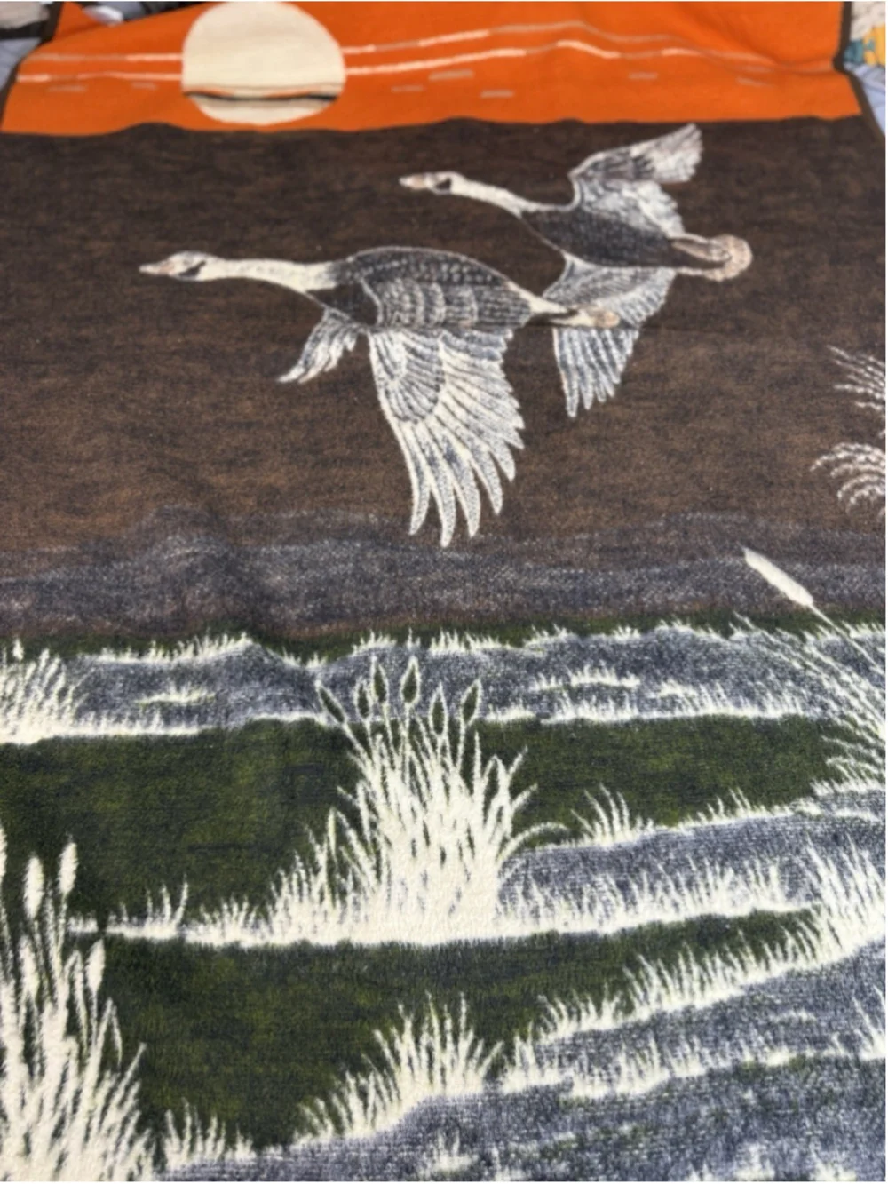 Vintage Biederlack Throw Blanket Reversible Ducks Geese Sunset Camp Retro 72x56